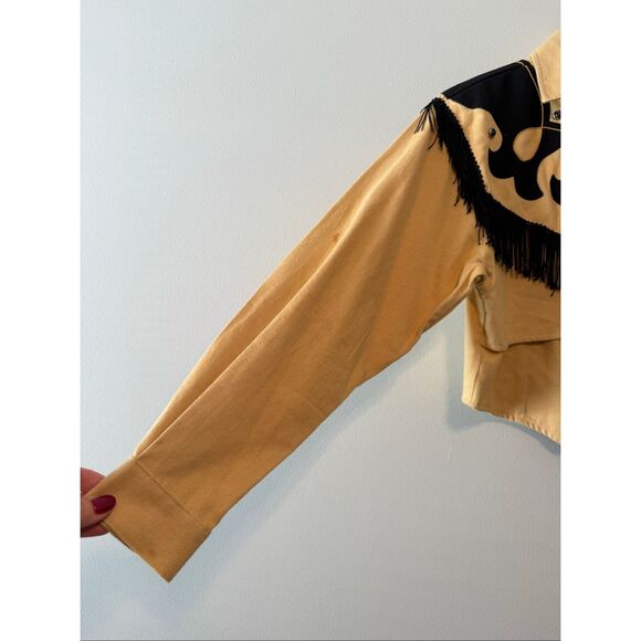 1849 Authentic Ranchwear Womens M Fringe Trim Western Jacket Beige Black Cowgirl - Picture 6 of 13